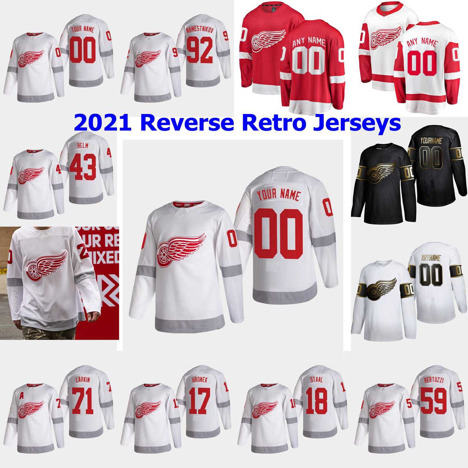 2021 Reverse Retro Detroit Red Wings Hockey Jerseys Dylan Larkin Jersey Tyler Bertuzzi Anthony Mantha Justin Abdelkader Jimmy Howard Custom Stitched, Black;red
2021 Reverse Retro Detroit Red Wings Hockey Jerseys Dylan Larkin Jersey Tyler Bertuzzi Anthony Mantha Justin Abdelkader Jimmy Howard Custom Stitched, Black;red