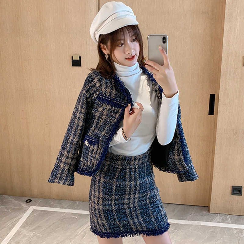 LY VAREY LIN Spring Autumn Women Two Piece Set Blue V-neck Jacket Coat +Mermaid Mini Skirt Tweed Single Breasted Plaid Dress 210526
LY VAREY LIN Spring Autumn Women Two Piece Set Blue V-neck Jacket Coat +Mermaid Mini Skirt Tweed Single Breasted Plaid Dress 210526
