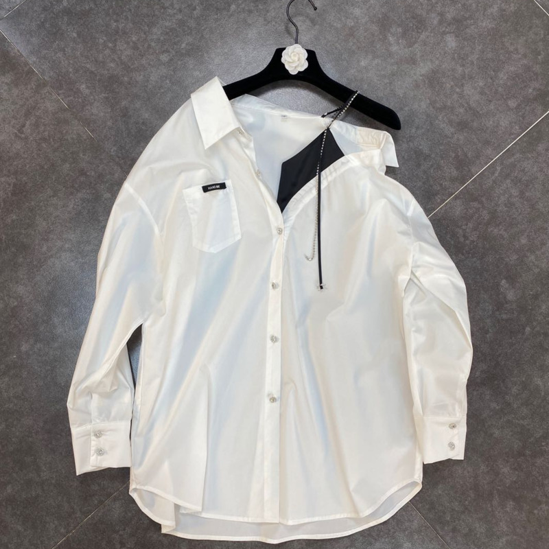 Spring Arrivals White Solid Color Long Sleeve Pokect Decoration Splicing Drill Shoulder Belt Sexy Shirt MZ345 210525
Spring Arrivals White Solid Color Long Sleeve Pokect Decoration Splicing Drill Shoulder Belt Sexy Shirt MZ345 210525