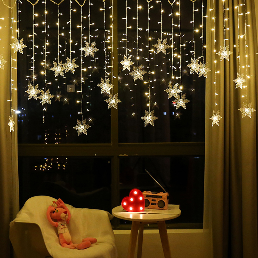 Christmas Decoration Lights 4m 96pcs LED Snowflake Christmas Tree Curtain String Lights Waterproof with 8 Flash Modes for Window Curtain Holiday Party