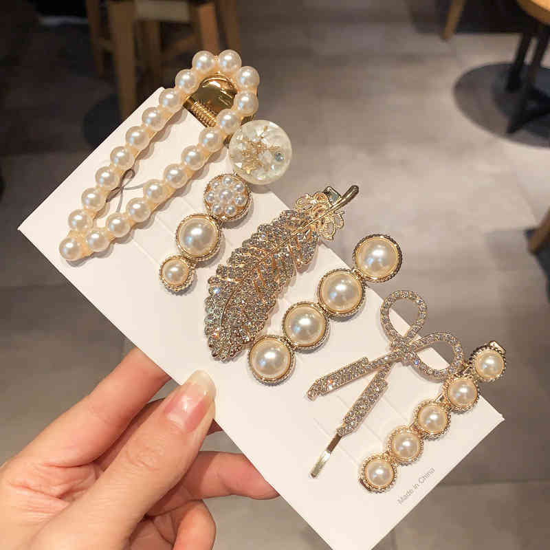 Hair Accessories 5-piece Hairpin Korean Side Clip Alloy Duck Beak Banger Pearl Headdress Bear