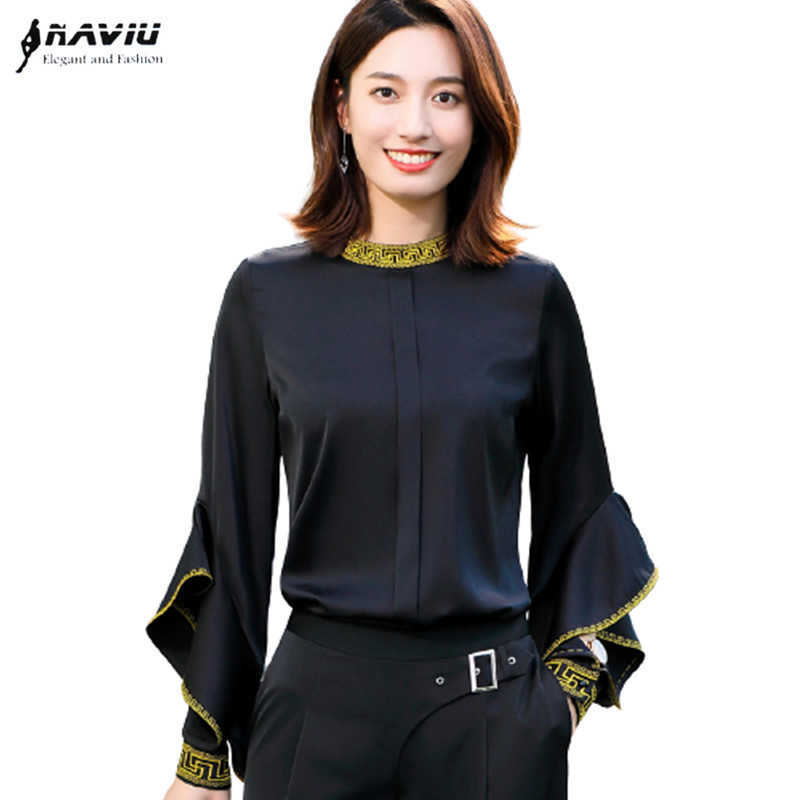 Spring Ruffles Sleeve Women Long Stand Collar Temperament Blouses Office Ladies Formal Casual Fashion Tops 210604, Black
Spring Ruffles Sleeve Women Long Stand Collar Temperament Blouses Office Ladies Formal Casual Fashion Tops 210604, Black