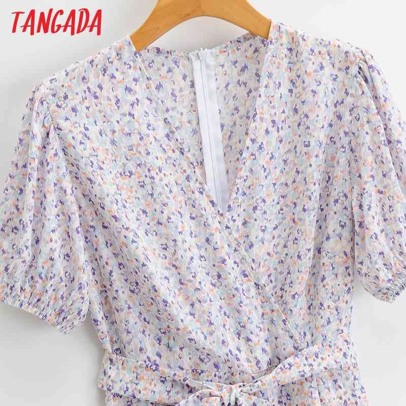 Women Summer Floral Print Beach Short Sleeve Bow Female Casual Jumpsuit 1F99 210416