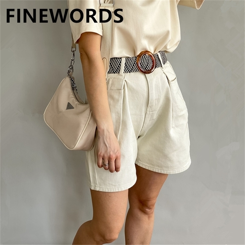 FIORDS High Waist Wide Leg Beige Denim Shorts Korean Casual Vintage Jean Women Summer Beach Loose Plus Size 210714
