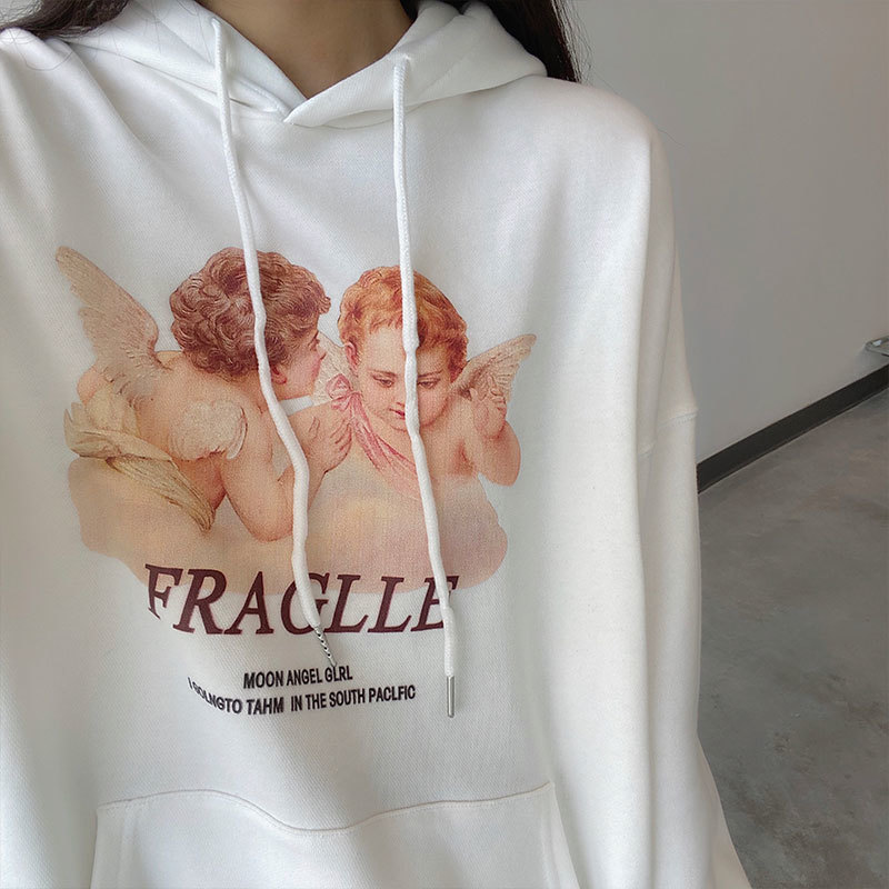 3colors autumn and winter Korean style Cartoon pattern print loose hoodies womens sweatshirts (X1607) 210423