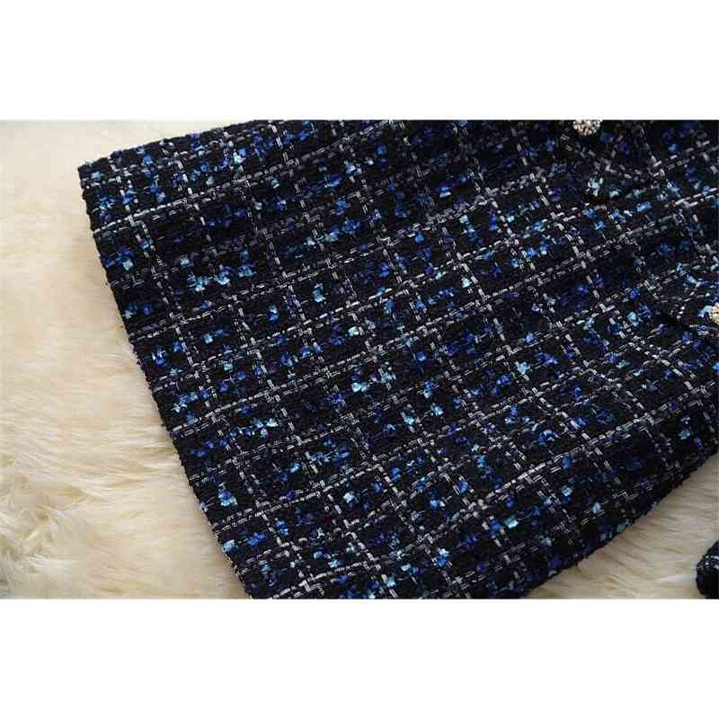 High Quality Runway Woman Clothes Elegant Diamonds Bow Long Sleeve Casual Slim Plaid Retro Tweed Woolen Dress Vestidos 210519