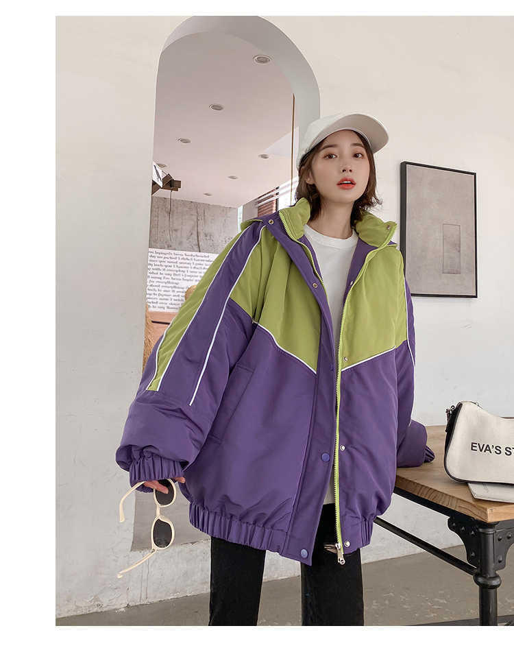 Qooth Spring Jacket INS Trendy Long Sleeve Loose Female Oversize Coat Windbreaker Patchwork For Women QT215 210609