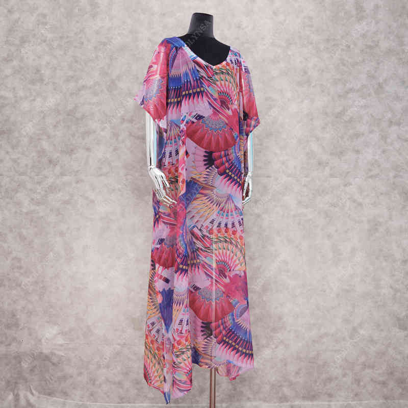 Sheer Bikini Cover-ups Bohemian Printed Loose Summer Beach Dress Chiffon Tunic Women Wear Swim Suit Cover Up Q1061 210420