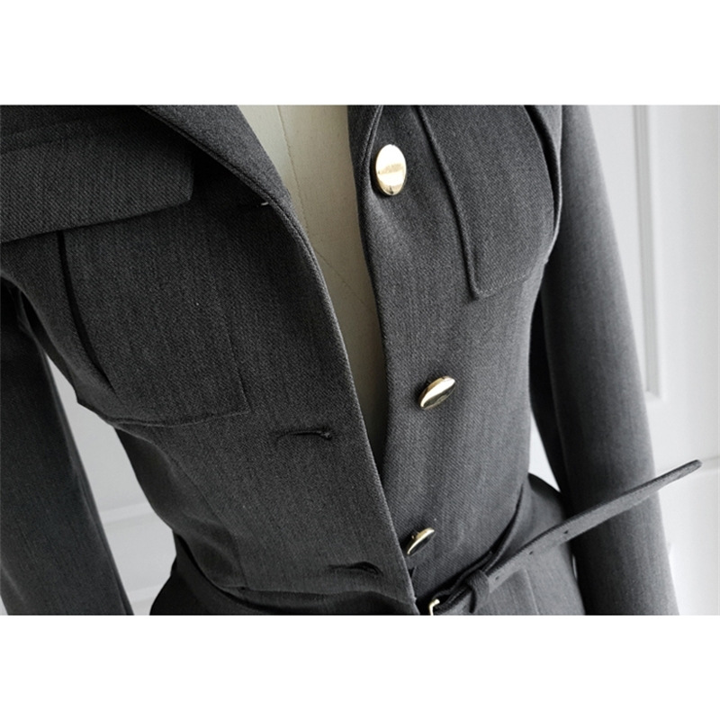 Autumn Women Fashion Elegant Office OL Workwear Casual Jumpsuits Solid High Waist Slim Romper With Belt 210519