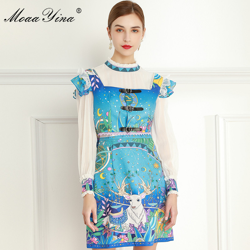 Spring Fashion Women's Dress Ruffles Long sleeve Bright starry sky Print Dresses+Beaded lace-up Small sling 210524, Blue
Spring Fashion Women's Dress Ruffles Long sleeve Bright starry sky Print Dresses+Beaded lace-up Small sling 210524, Blue