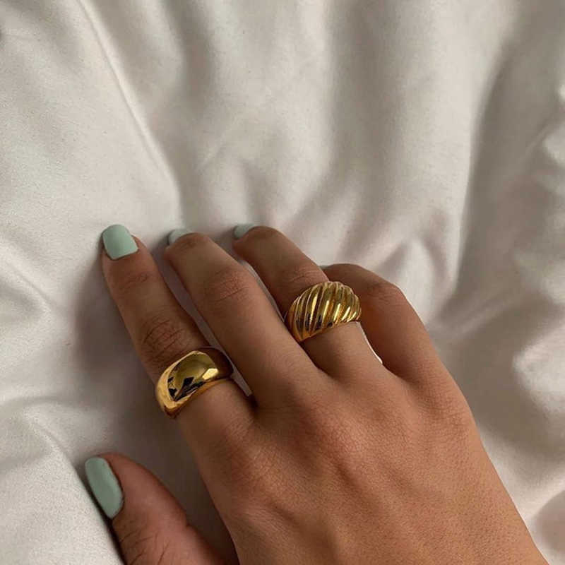 High Grade 316L Stainless Steel with 18k Gold Plating Tarnish Croissant Chunky Gold Rings for Women Ladies Vintage Ring H1011202s