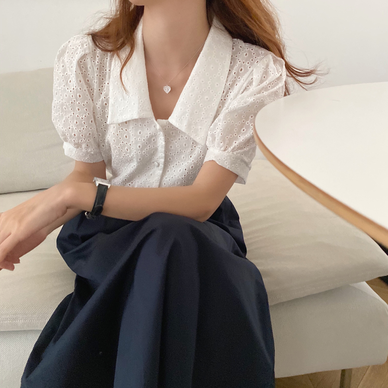 Summer Office Lady Elegant Blouse Shirt Woman Short Sleeve White Blouses Women Solid Soft Tops Blusa Feminina Kimono 210421