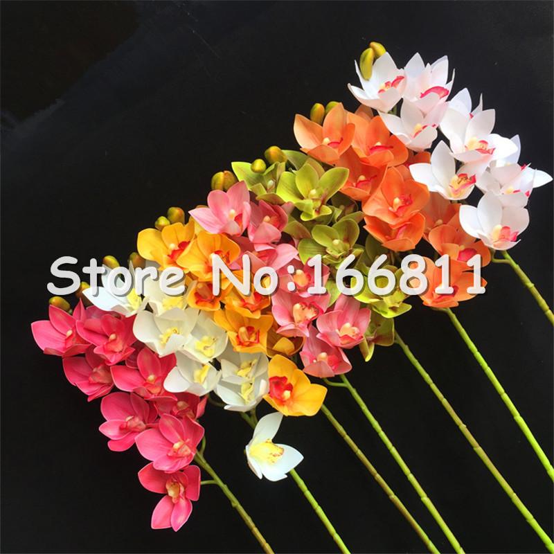 4p Artificial Latex Cymbidium Orchid Flowers 10 Heads Real Touch Good Quality Phalaenopsis For Wedding Decorative Flower & Wreaths