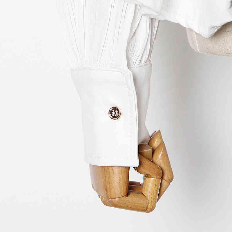 TWOTWINSTYLE White Tunic Shirt For Women Stand Collar Long Sleeve Elegant Blouse Female Fashion Clothing Autumn Style 210517