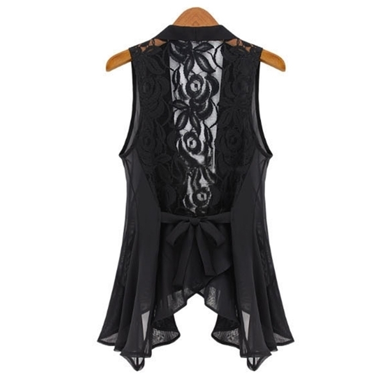 big yards chiffon vest In the long section Chiffon Lace Vest Jacket STAND COLLAR ASYMMETRIC HEM CHIFFON VEST tops S-XXXXXL 210819