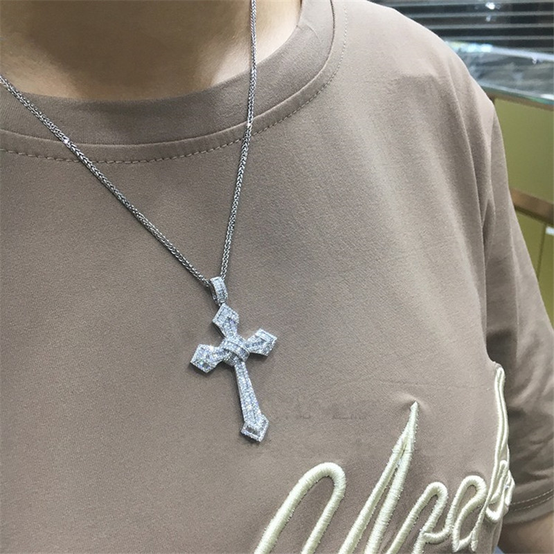 14K Gold Long Diamond Cross Pendant 925 Sterling Silver Party Wedding Pendants Necklace For Women men moissanite Jewelry Gift