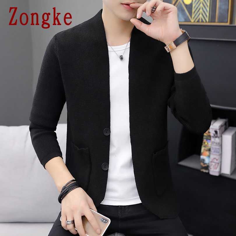 Zongke Solid Cardigan Men Clothing Knitted Sweater Men Clothes Sweaters Mens Cardigan Spring M-3XL 210818