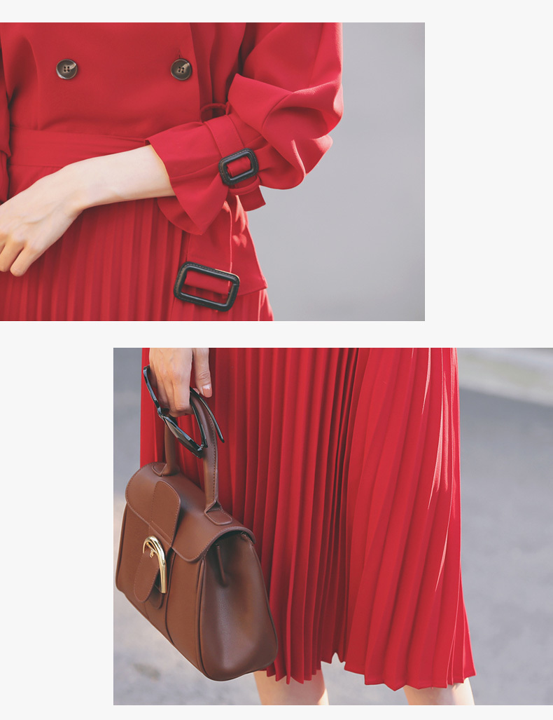 Autumn Vintage Elegant Belted Women Office Ladies Double Breasted Blazer Long Sleeved Pleated Dress Female Vestidos Femme 210519