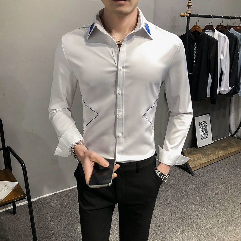 men's casual shirts preto/branco simples bordado colarinho masculino camisa de manga longa moda magro ajuste clube/baile vestido blusas, White;black
men's casual shirts preto/branco simples bordado colarinho masculino camisa de manga longa moda magro ajuste clube/baile vestido blusas, White;black