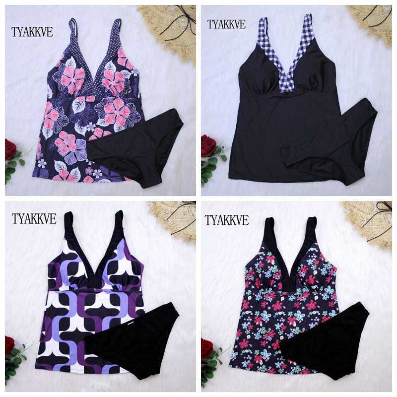 Sexy Tankini Swimsuit Plus Size Women Vintage Push Up Bikini Swimwear Beachwear Print Bathing Suit Female swimming suit 210625