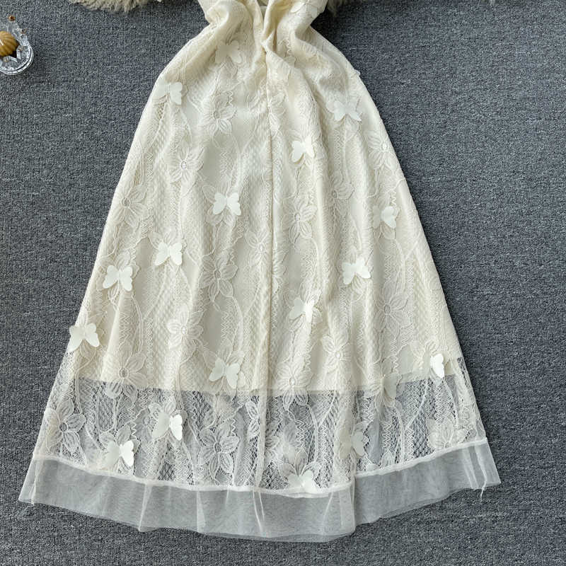 DEAT Women Lace Dress Butterfly Short Sleeve Arrivals Lady Temperament Fashion Spring Summer 11D577 210709