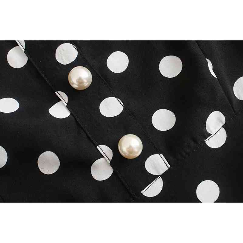 vintage women shirts summer fashion black blouses polka dot casual short dresses square collar girls 210430