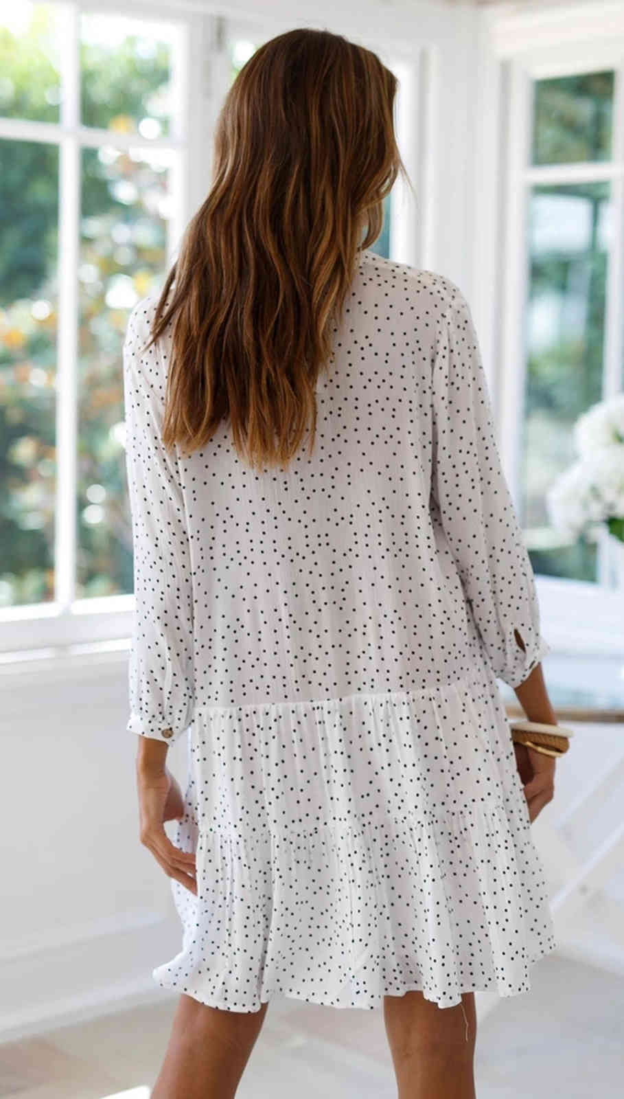 Foridol polka dot print white mini dress women ladies elegant autumn winter dress white loose dress vestidos 210415