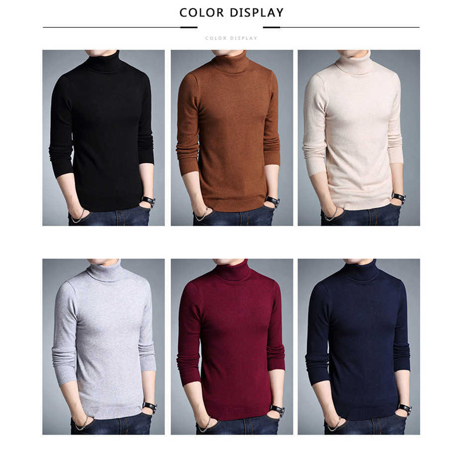 TFETTERS Slim Thickened Men's Base Coat Turtleneck Sweater Men Sweater Black Sweater Knitwear Long Sleeve Slim Sweaters 210818