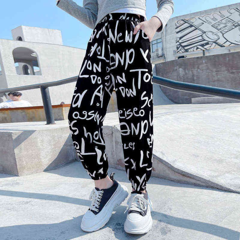 Pants For Girls Casual Style Girl Anti-Mosquito Kids Fashion Letters Ankle Trousers 5 7 9 10 11 13 14Years Teenage Clothes 211103