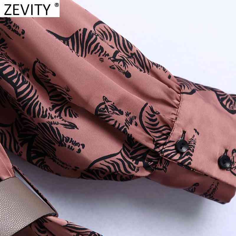 Zevity Women Vintage V Neck Animal Print PU Sashes Satin Shirt Dress Chic Female Retro Single Breasted Midi Vestido DS4968 210409