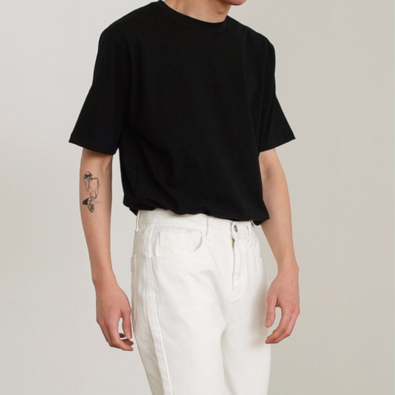 IEFB Men's Tops Homemade Summer Basic Black And White Korean Loose Casual Tee Oversize Round Neck Short Sleeve T-shirt 210524