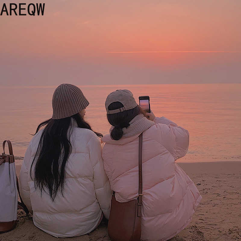 Women Puffer Jacket Autumn Winter Parkas Pink Black White 211011