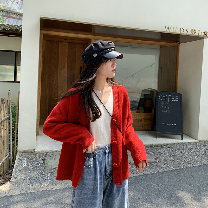 Cute Autumn Office Lady Knitted Cardigan Women Sweet Loose Tops Cardigans Casual Elegant Girls Sweater Coat 210519