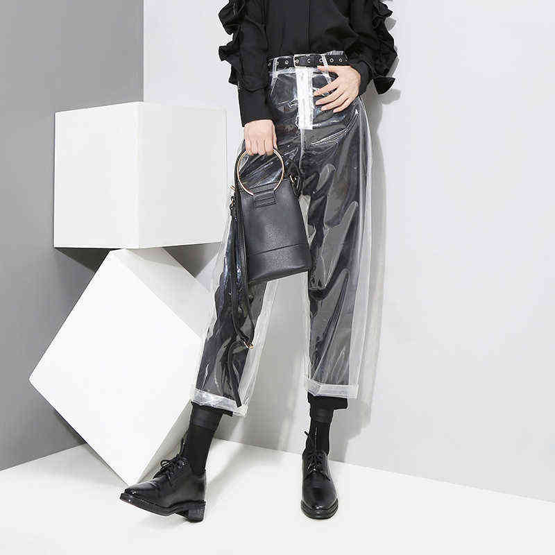 [EAM] auutmn Fashion Pattern Korean Style Transparent Color Pants Woman Ankle-length YA84900 211115