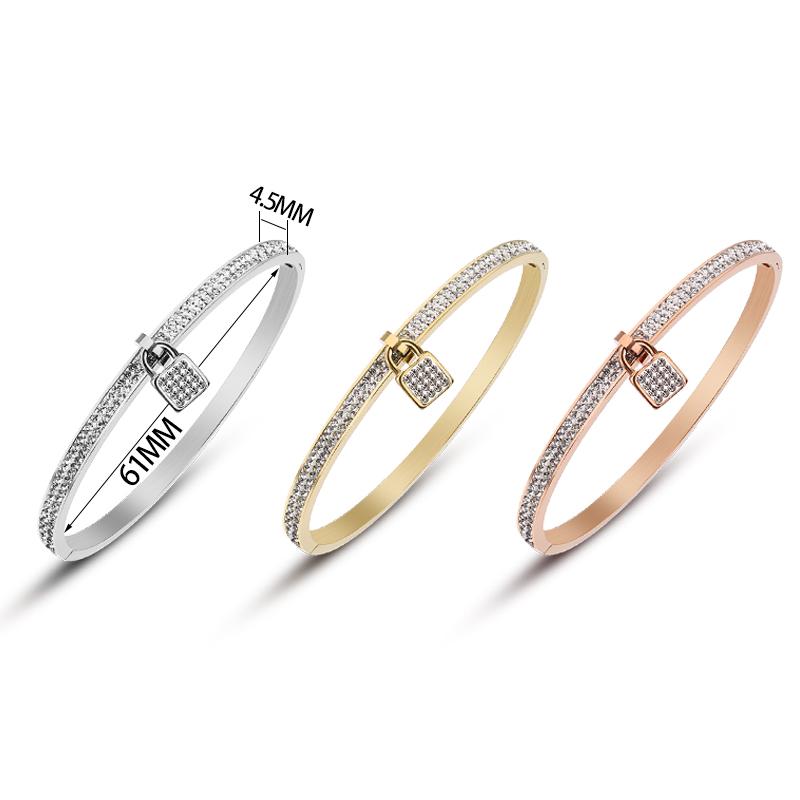 Bangle Fashion Silver Gold Rose Pendants For Bracele Lock Zircon Cuff Female Stainless Steel Woman 2021 Jewelry