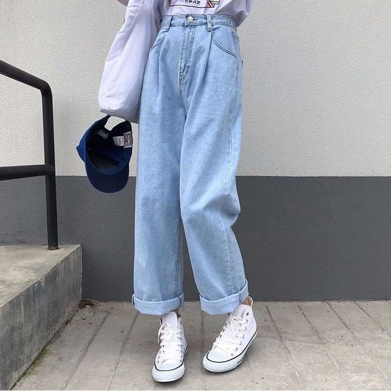 Jeans Femme Pantalones Korean Loose High Waist Wide Leg Baggy Jean Pants Blue Black Fashion Casual Harajuku Woman Pants 210730