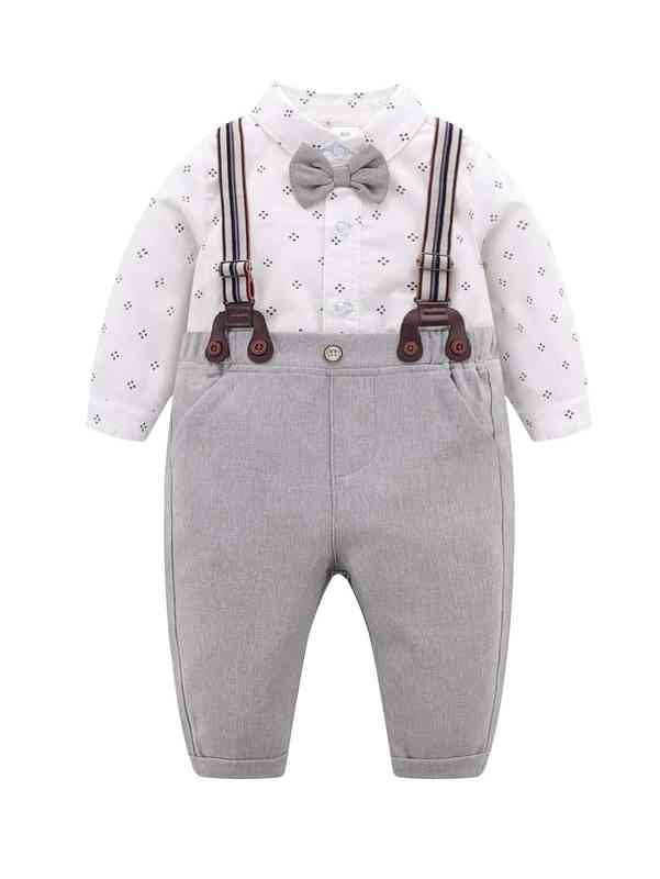 Baby Allover Print Bow Front Bodysuit & Suspender Pants SHE