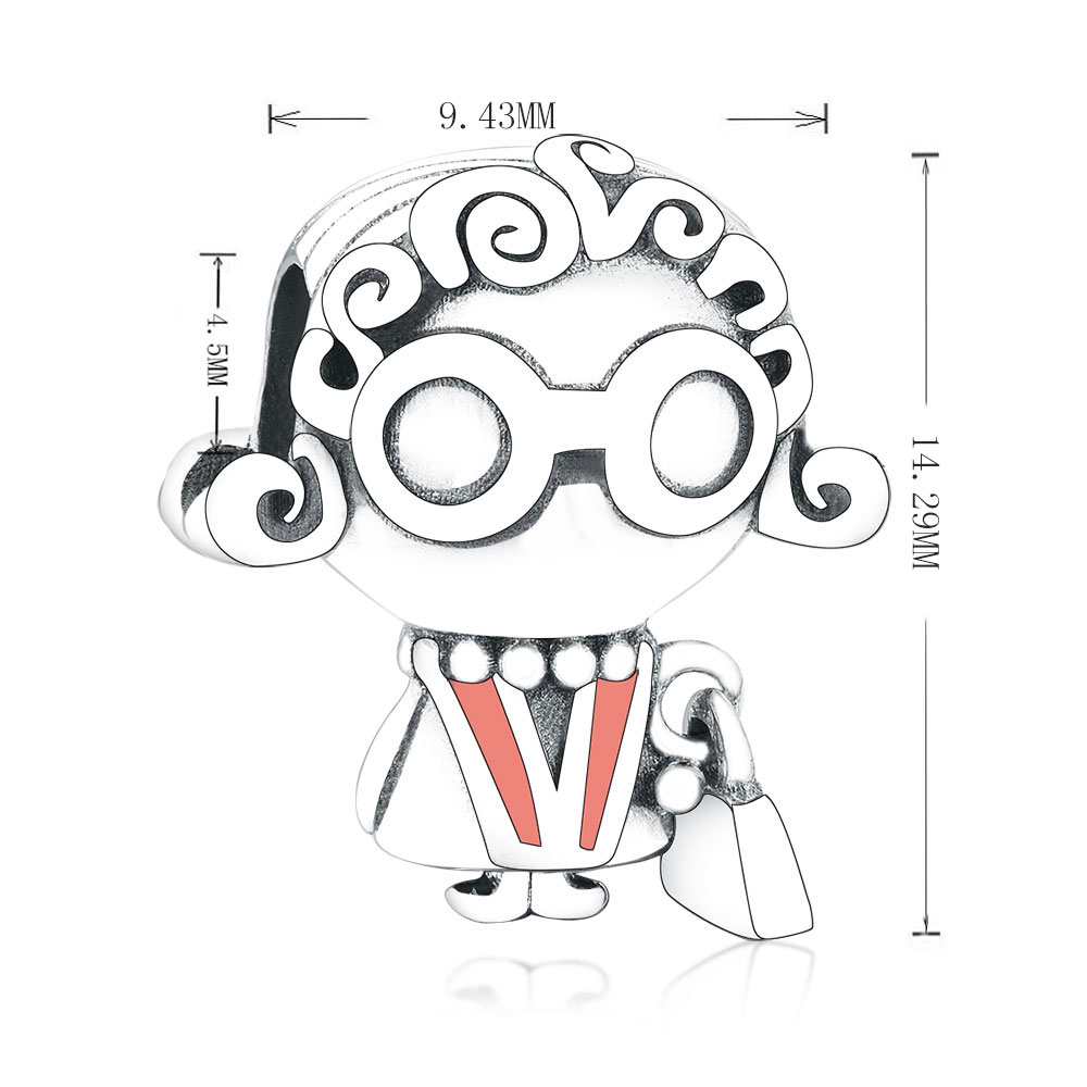Fit Original Brand Charm Bracelet 925 Sterling Silver Grandpa Grandma Glasses Orange Enamel Handbag Bow Beads For Making Berloque