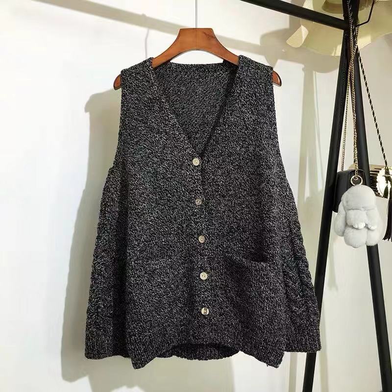 Sweater Women V Neck Sleeveless Cardigan Solid Loose Knitted Tops Vintage Fashion Korean Knitwear Outwear 90916 210519