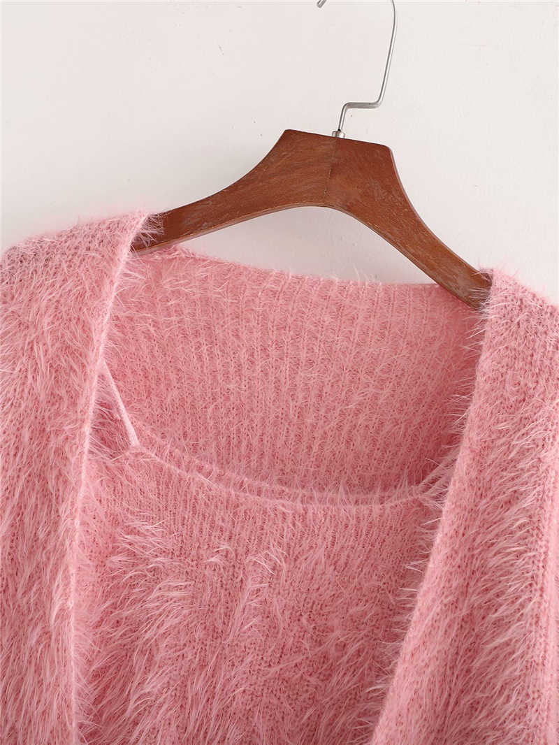 Sweet Women Causal Soft Loose Sweaters Fashion Ladies Pink Knitted Tops Elegant Female Chic Solid Two Piece Suit 210527