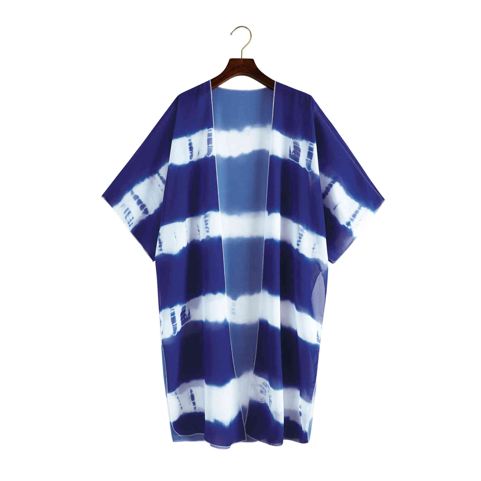 Blue Boho Striped Robes Bathing Suit Cover-ups Plus Size Beach Wear Long Kimono Dress Women Summer Swimsuit Cover Up A806 210420