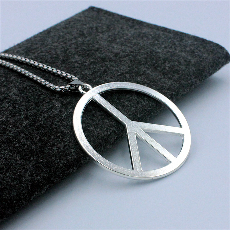 Wholesale-WYSIWYG silver tone 42mm peace sign pendant necklace