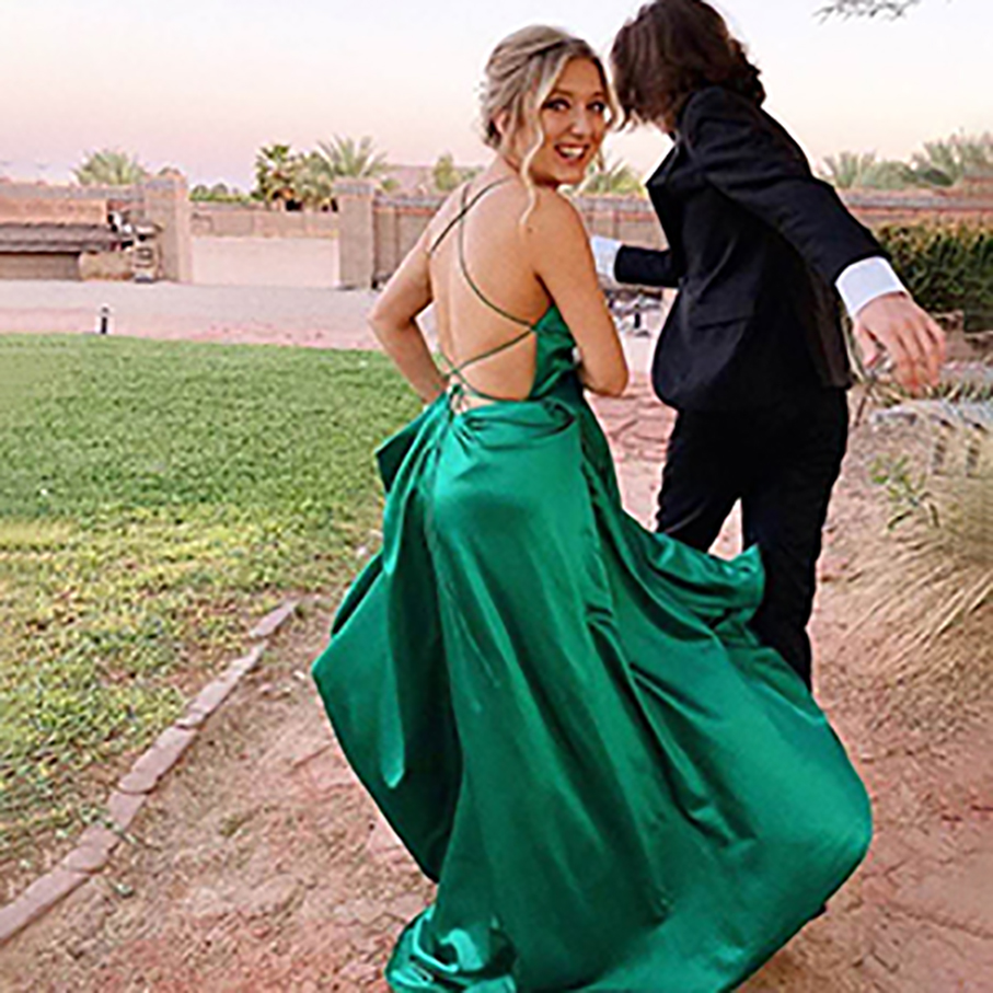 Women's Halter Satin Long Prom Dresses with Pockets Criss Cross Open Back Side Slit Dinner Party Dress Evening Gowns