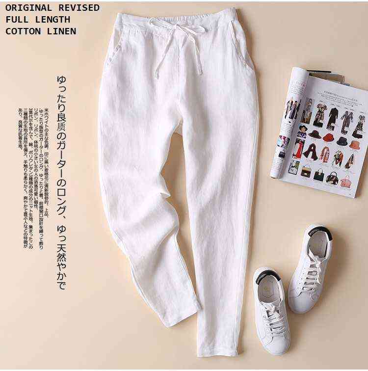 plus size 5xl cotton linen pants women trousers solid formal full lady oversize long office working elegant trouser 211115
