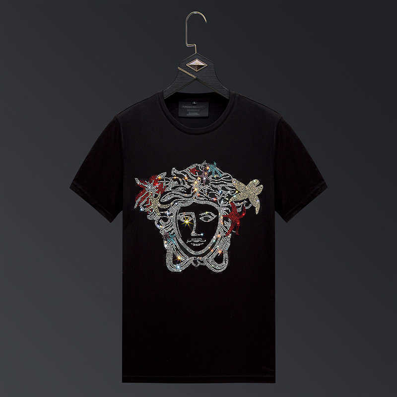 New short sleeve men's t-shirt men's fashion hot drill round neck bottoming shirt social people's Congress size T-shirt clothes men's, White
New short sleeve men's t-shirt men's fashion hot drill round neck bottoming shirt social people's Congress size T-shirt clothes men's, White