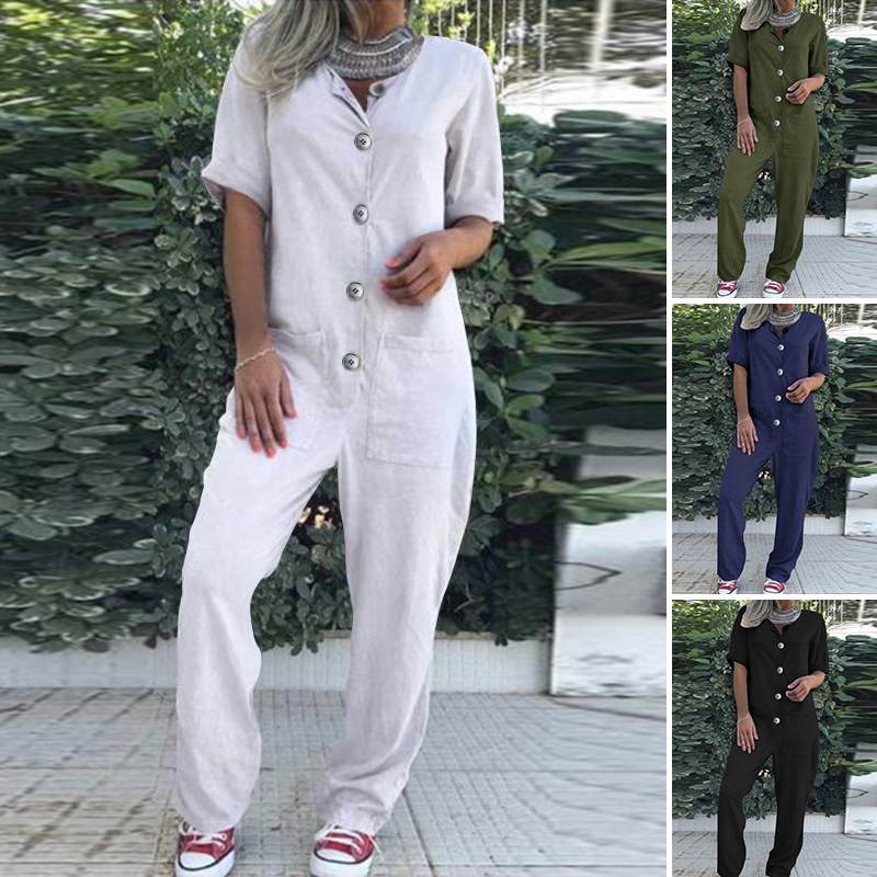 2021 ZANZEA Kaftan Button Overalls Women Summer Jumpsuits Casual Short Sleeve Rompers Female O Neck Solid Playsuits Plus Size 7, Black
2021 ZANZEA Kaftan Button Overalls Women Summer Jumpsuits Casual Short Sleeve Rompers Female O Neck Solid Playsuits Plus Size 7, Black