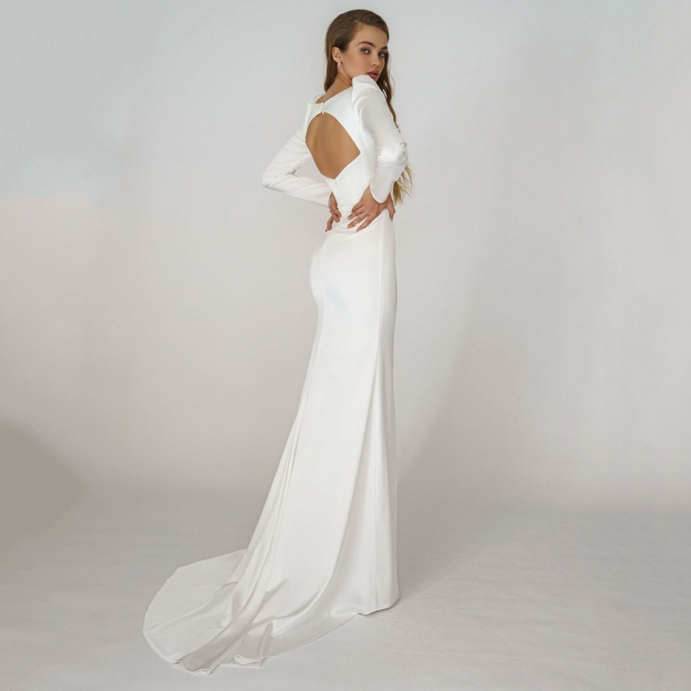 Elegant Long Sleeves Mermaid Wedding Dress 2022 Bridal Gown Sweetheart Ivory Simple Backless Beach Vestido De Noiva