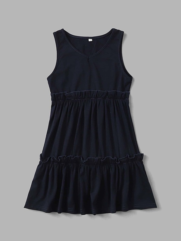 Toddler Girls 1pc Frill Trim Tank Smock Dress SHE