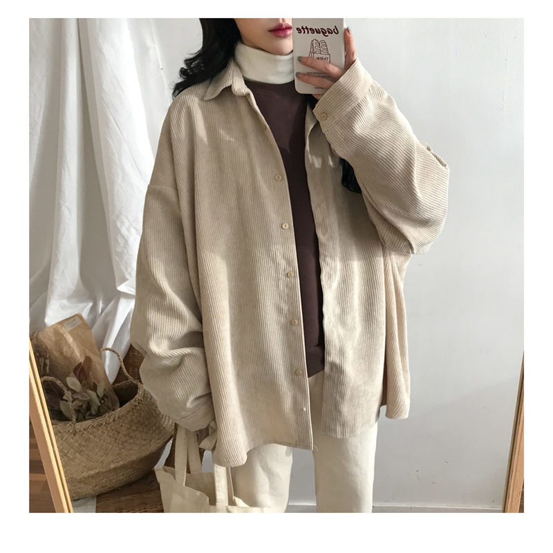 Stylish Warm Texture Corduroy Comfortable Autumn High-Quality Brief Office Lady Chic All-Match Women Fresh Shirts 210421