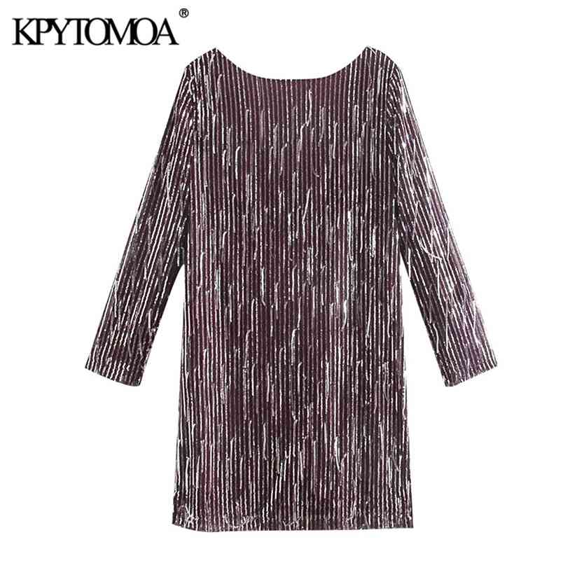 Women Chic Fashion With Fringing Sequinned Mini Dress Back Low-cut Long Sleeve Female Dresses Vestidos 210420